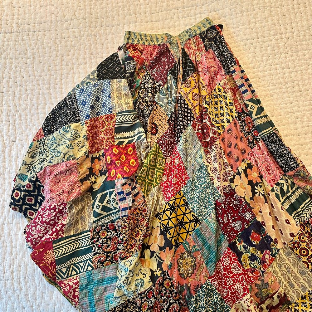 Cotton multi-color patchwork festival maxi skirt